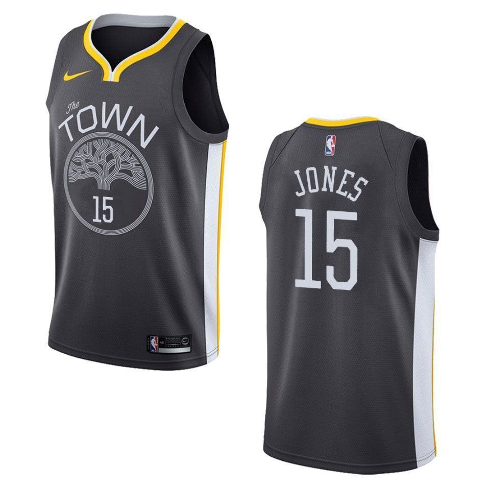 Men's Golden State Warriors 15 Damian Jones Statement Swingman Basketball Jersey - Black - JS127 