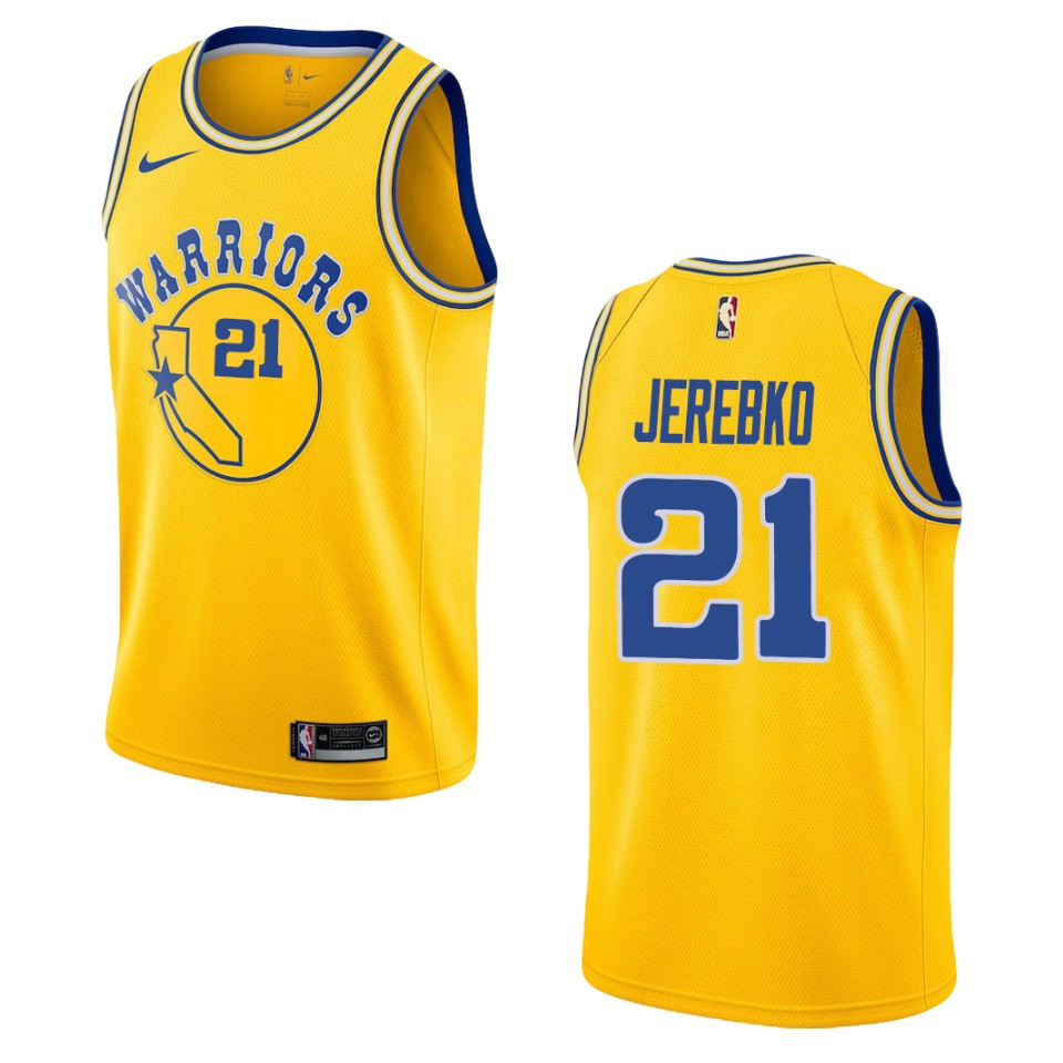 Men's Golden State Warriors #21 Jonas Jerebko Hardwood Classics Swingman Basketball Jersey - Gold