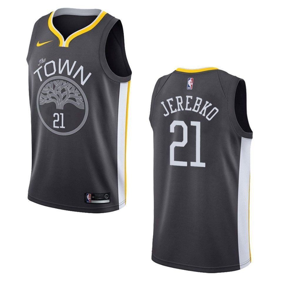 Men's Golden State Warriors 21 Jonas Jerebko Statement Swingman Basketball Jersey - Black - JS749 