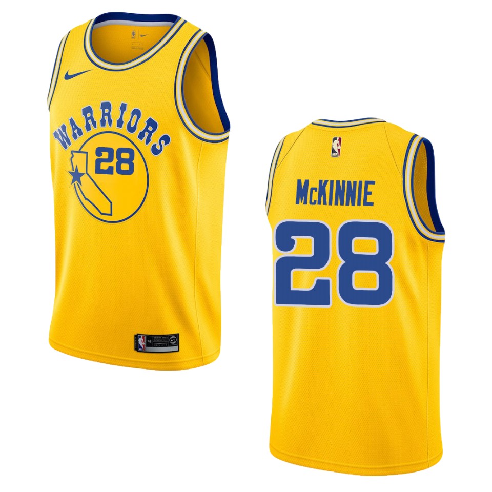 Men's Golden State Warriors #28 Alfonzo Mckinnie Hardwood Classics Swingman Basketball Jersey - Gold