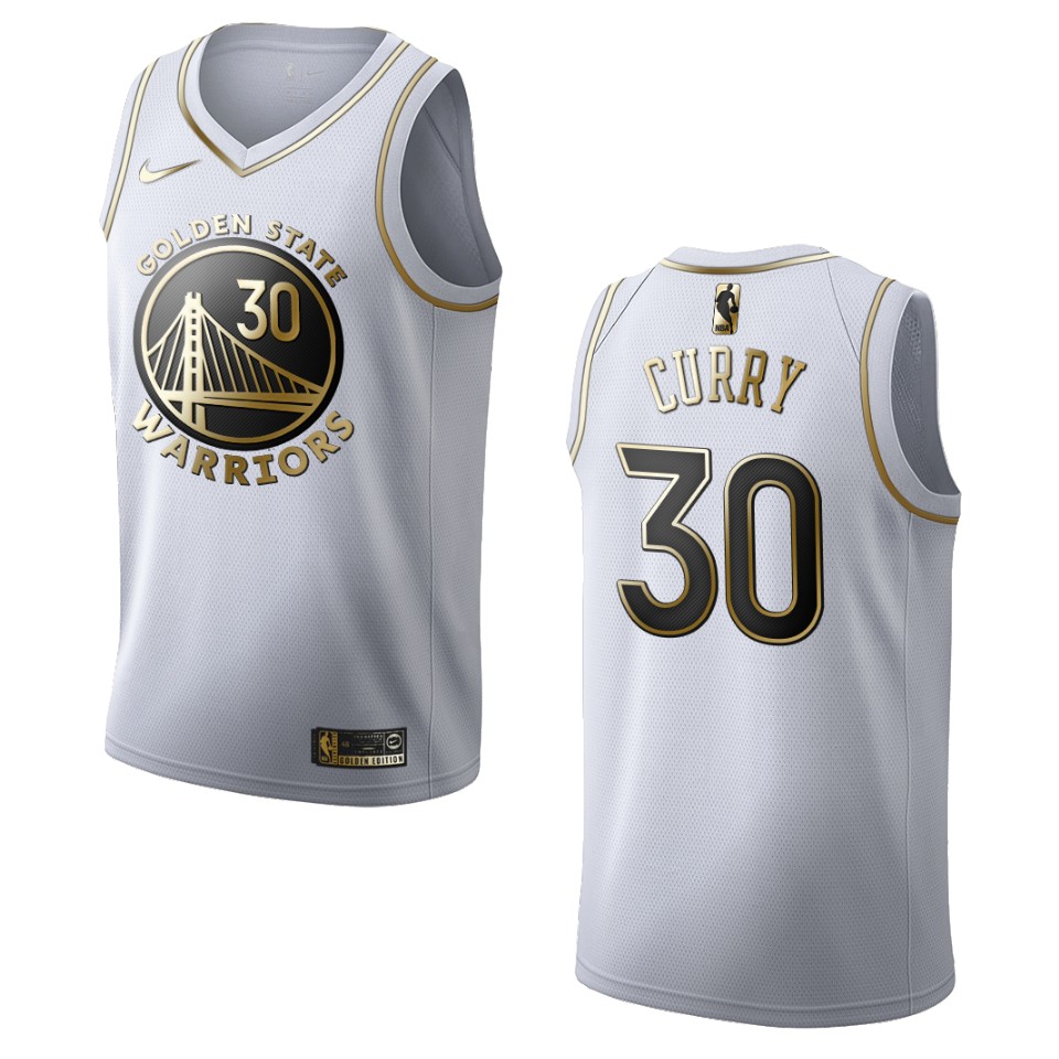 Men’s Golden State Warriors #30 Stephen Curry Golden Edition Basketball Jersey – White