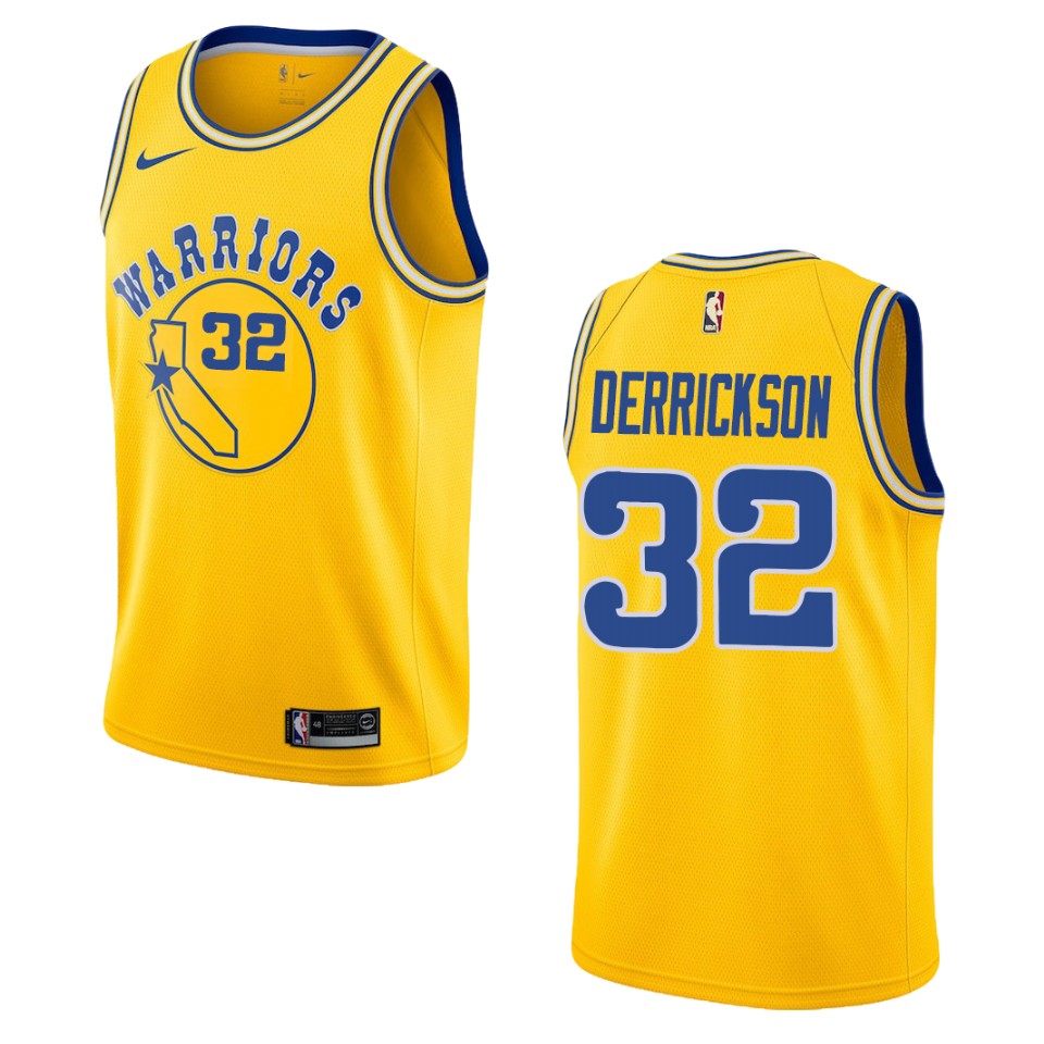 Men's Golden State Warriors #32 Marcus Derrickson Hardwood Classics Swingman Basketball Jersey - Gold
