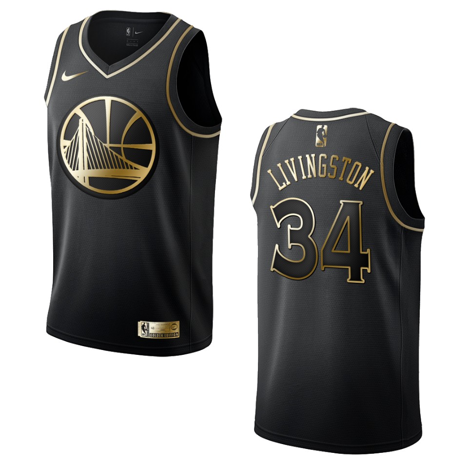 Men’s Golden State Warriors #34 Shaun Livingston Golden Edition Basketball Jersey – Black