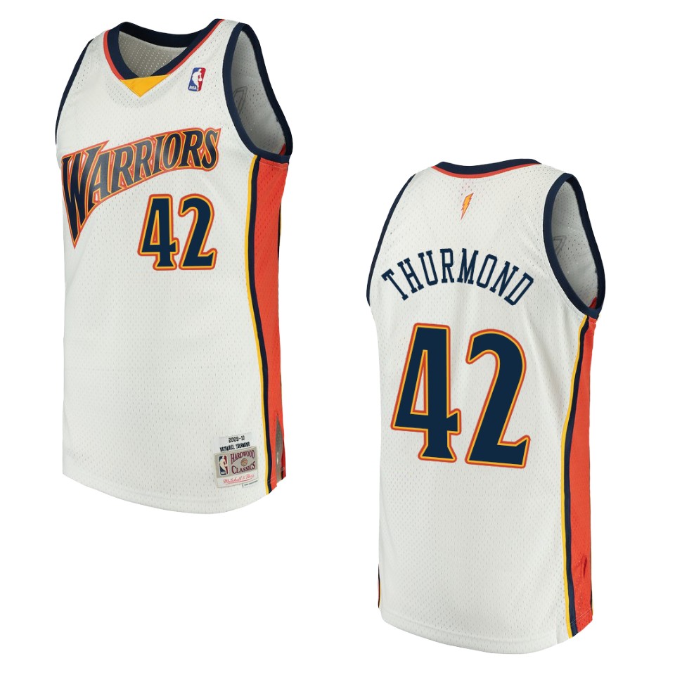 Men's Golden State Warriors #42 Nathaniel Thurmond Hardwood Classics Swingman Basketball Jersey - White