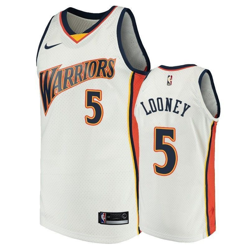 Men's Golden State Warriors 5 Kevon Looney White Throwback Basketball Jersey - JS666 