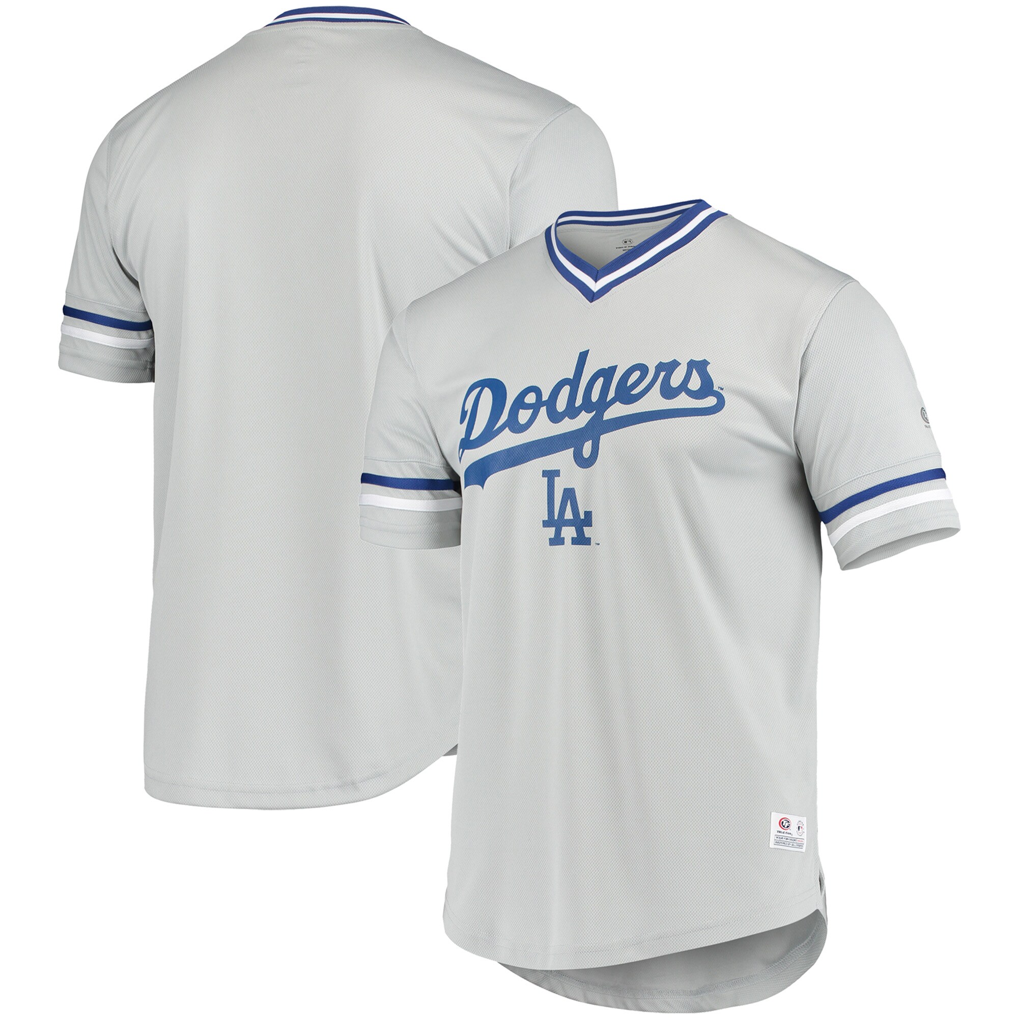 Alternative view of Men's Gray Los Angeles Dodgers Replica V-neck Jersey