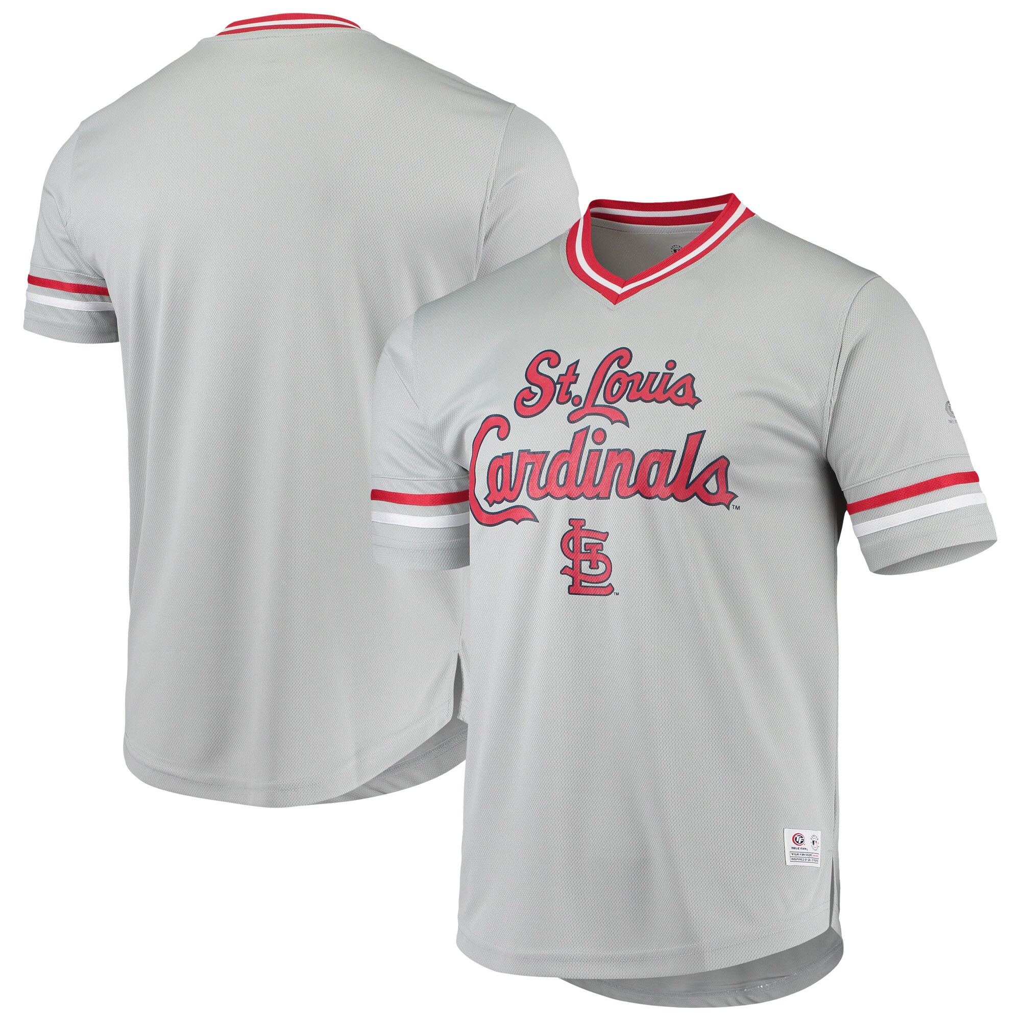 Alternative view of Men's Gray St. Louis Cardinals Replica V-neck Baseball Jersey