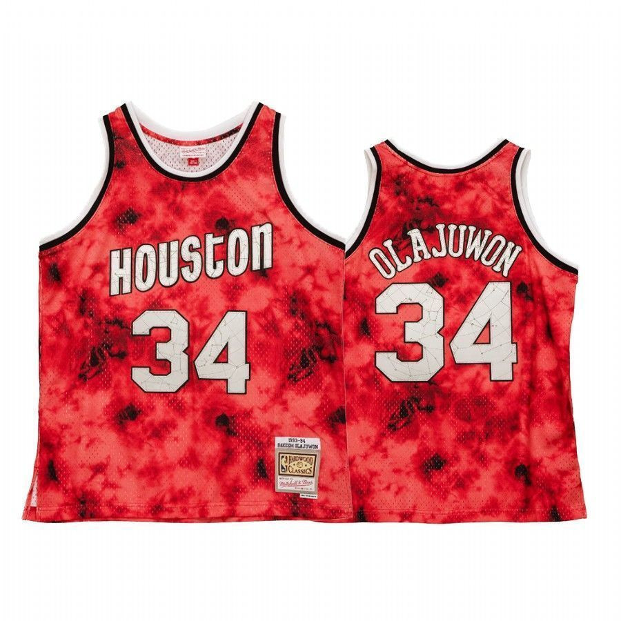 Men's Hakeem Olajuwon 34 Houston Rockets Galaxy Basketball Jersey Red - JS627 