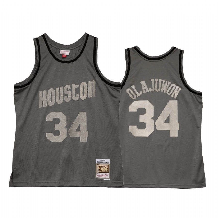 Men's Hakeem Olajuwon 34 Houston Rockets Metal Works Basketball Jersey Charcoal - JS479 
