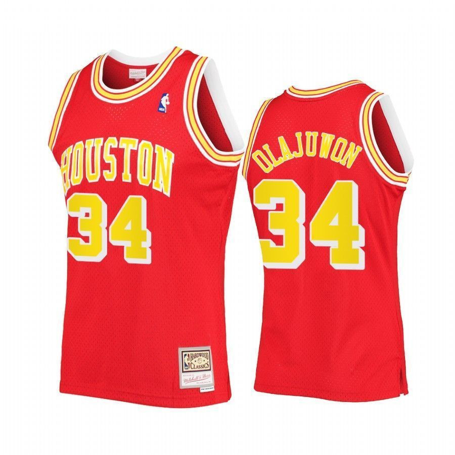 Men's Hakeem Olajuwon 34 Houston Rockets Red Hardwood Classics Basketball Jersey - JS569 