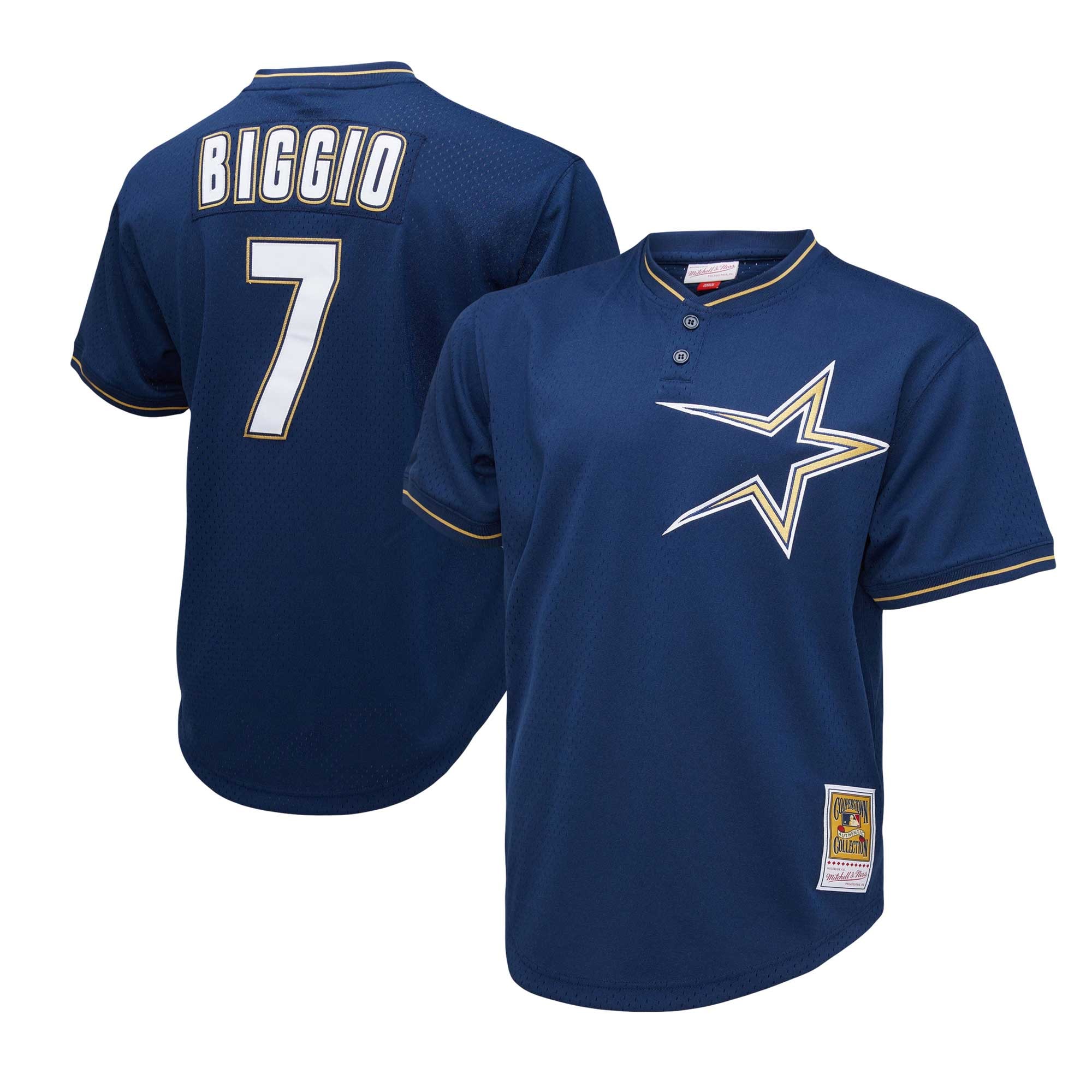 Men's Houston Astros Craig Biggio Mitchell & Ness Navy 1991 Cooperstown Collection Mesh Pullover Baseball Jersey 