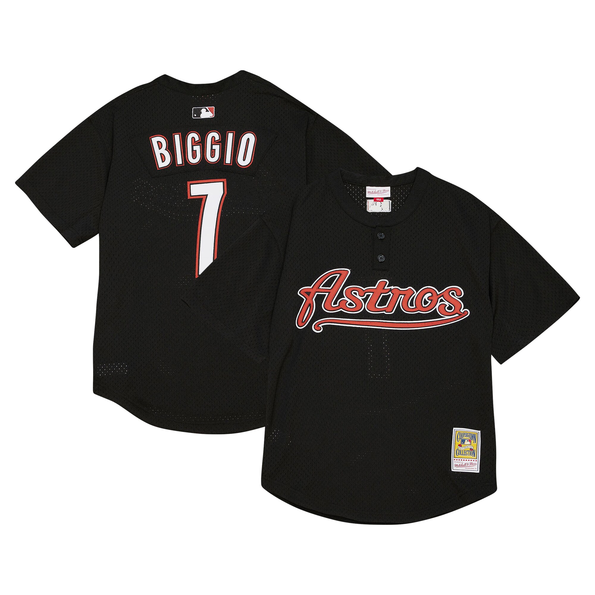 Men's Houston Astros Craig Biggio Profile Black Big & Tall Cooperstown Collection Mesh Batting Practice Baseball Jersey 