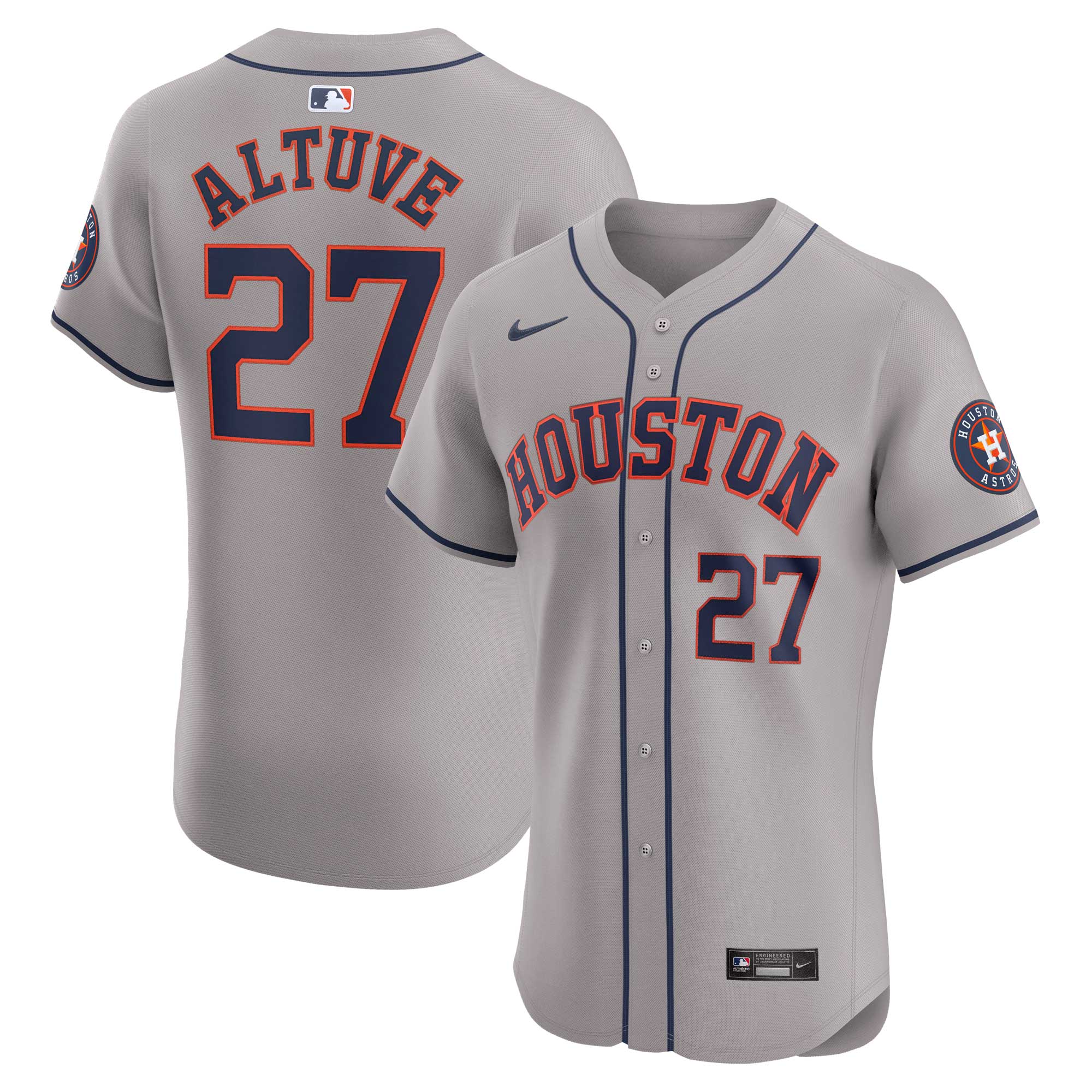 Men's Houston Astros Jose Altuve Gray Road Elite Player Baseball Jersey 