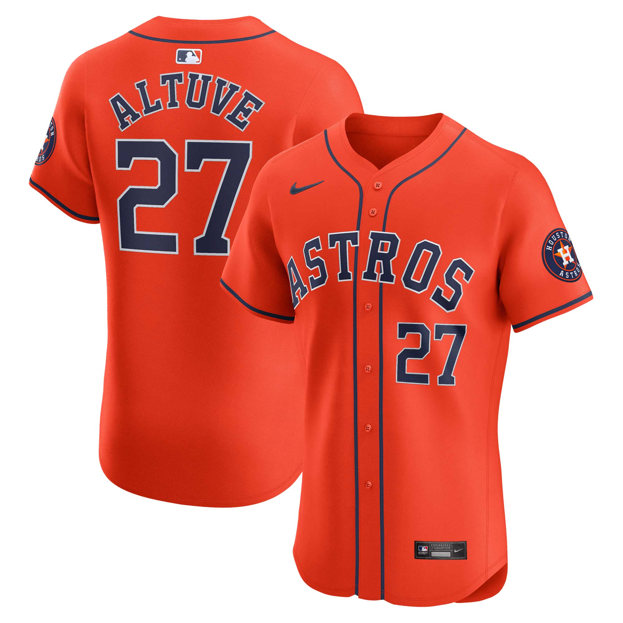 Men's Houston Astros Jose Altuve Orange Alternate Elite Player Baseball Jersey 