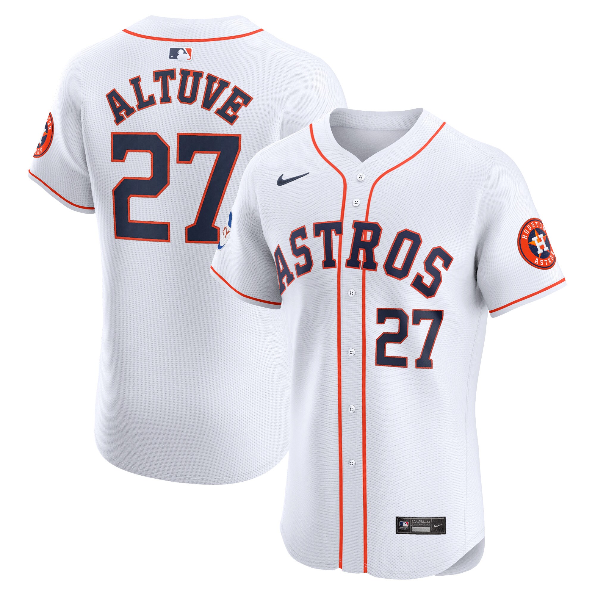 Men's Houston Astros Jose Altuve White Home Elite Sponsor Patch Player Baseball Jersey 