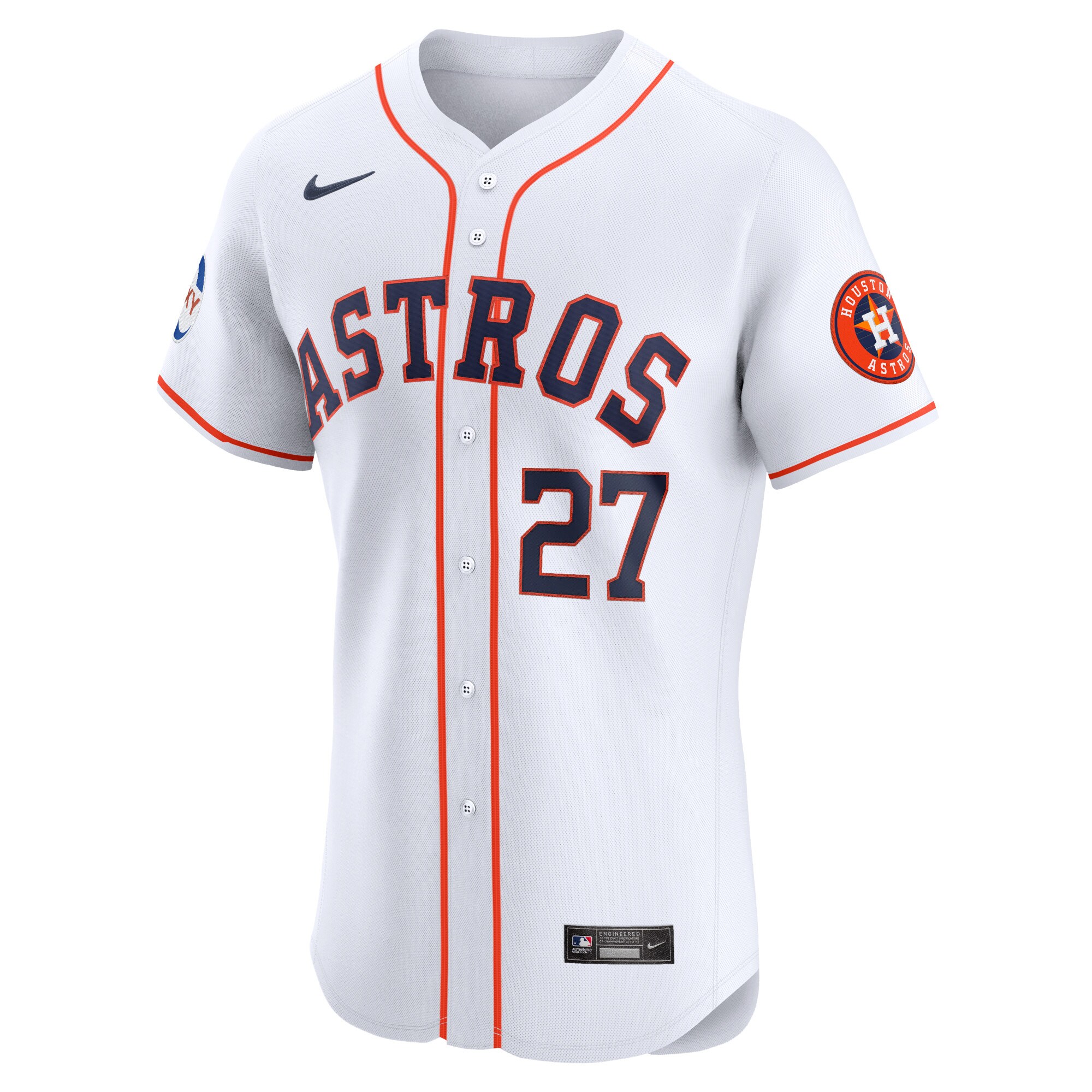 Alternative view of Men's Houston Astros Jose Altuve White Home Elite Sponsor Patch Player Baseball Jersey 