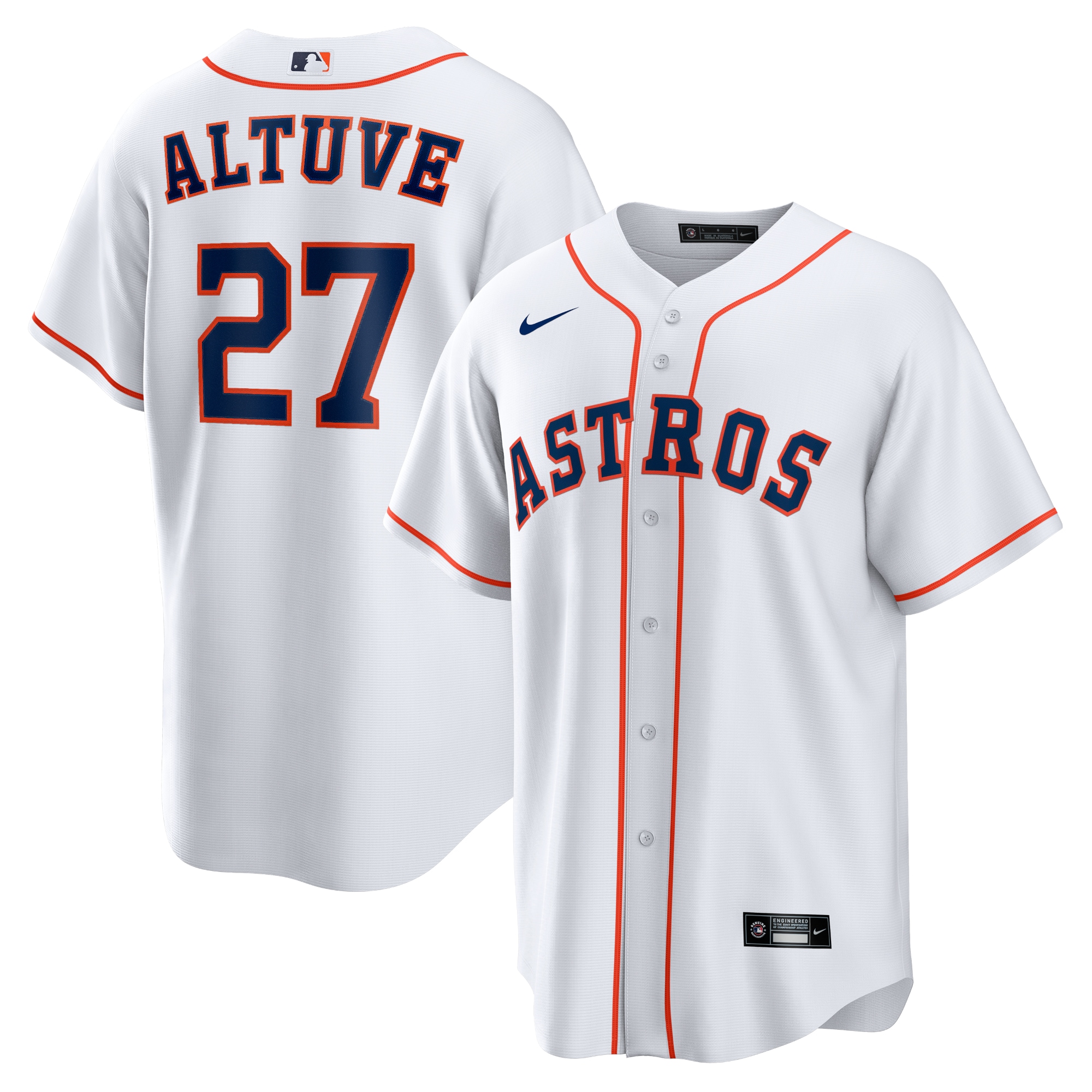 Men's Houston Astros Jose Altuve White Home Player Name Baseball Jersey 