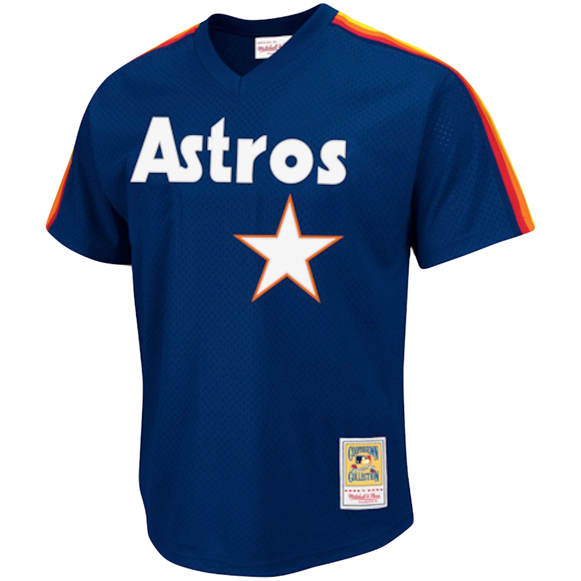 Alternative view of Men's Houston Astros Nolan Ryan Mitchell & Ness Navy Cooperstown Collection Big & Tall Mesh Batting Practice Baseball Jersey 