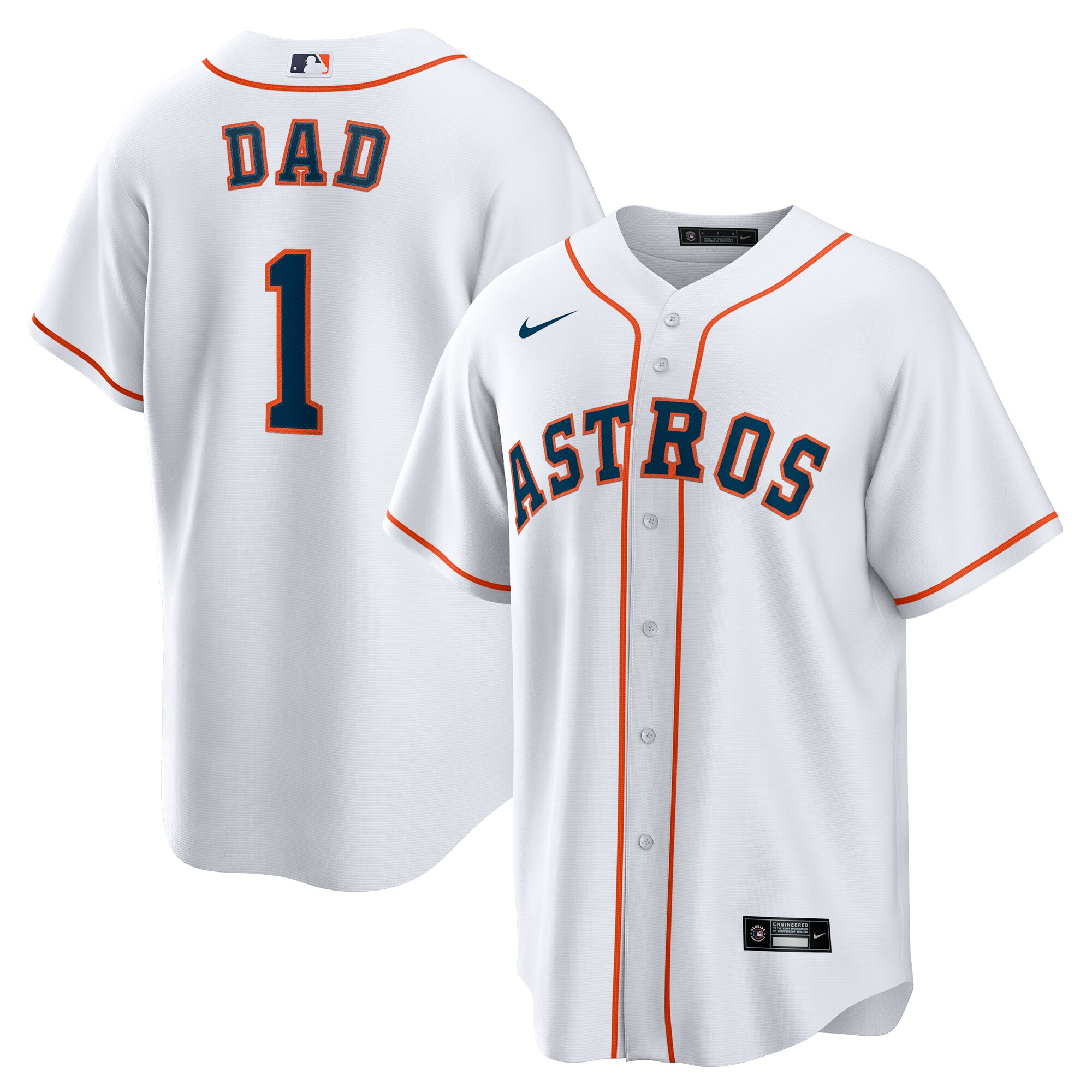 Men's Houston Astros White #1 Dad Home Baseball Jersey 