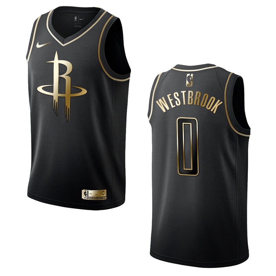 Men’s Houston Rockets #0 Russell Westbrook Golden Edition Basketball Jersey – Black