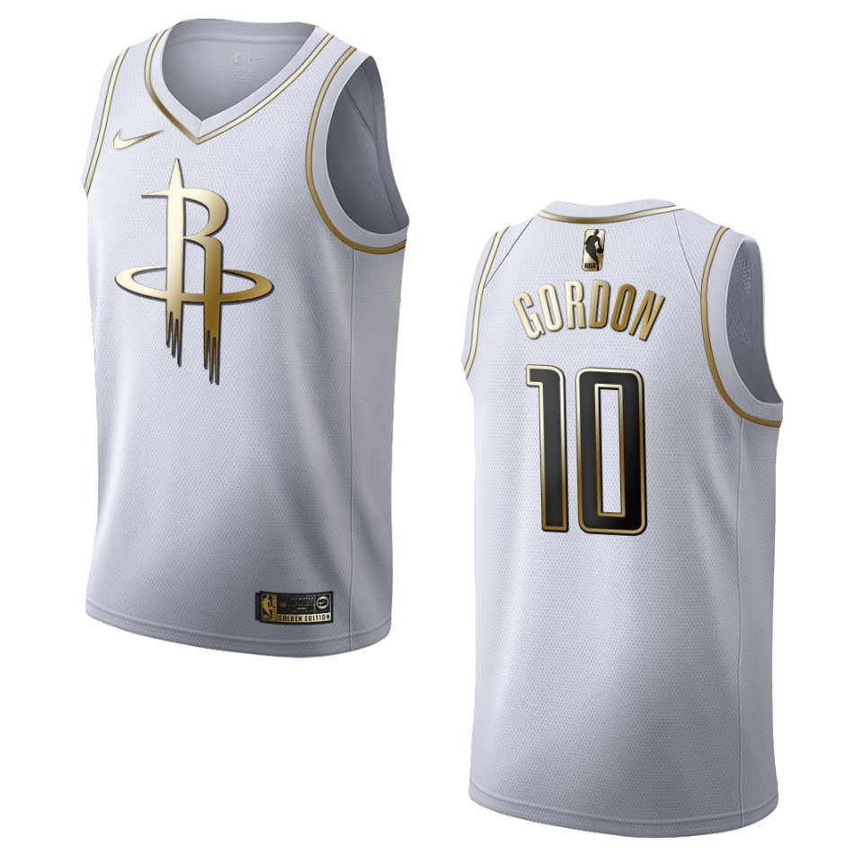 Men’s Houston Rockets #10 Eric Gordon Golden Edition Basketball Jersey – White