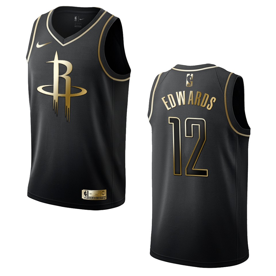 Men’s Houston Rockets #12 Vincent Edwards Golden Edition Basketball Jersey – Black