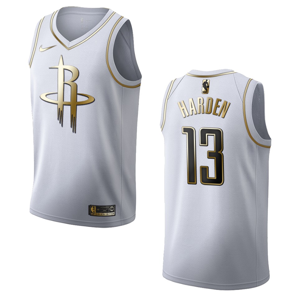 Men’s Houston Rockets #13 James Harden Golden Edition Basketball Jersey – White