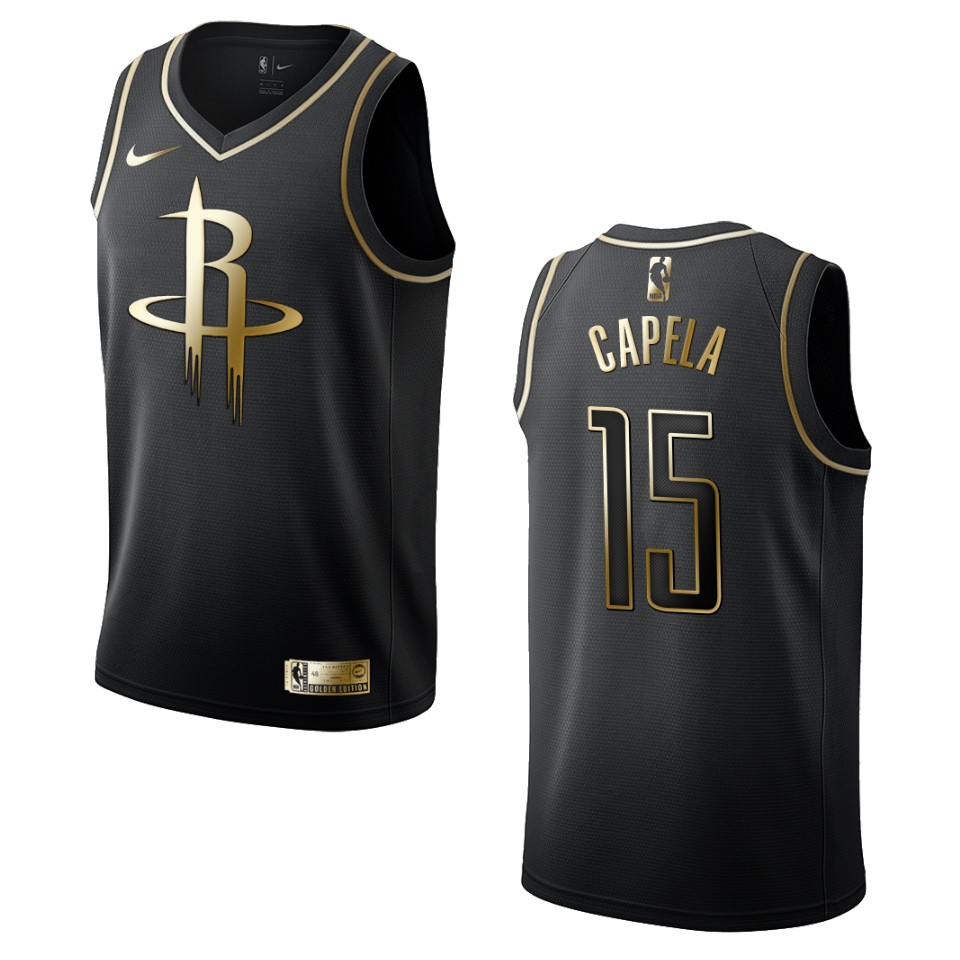 Men’s Houston Rockets #15 Clint Capela Golden Edition Basketball Jersey – Black
