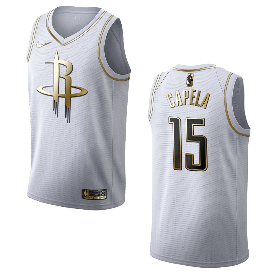 Men’s Houston Rockets #15 Clint Capela Golden Edition Basketball Jersey – White