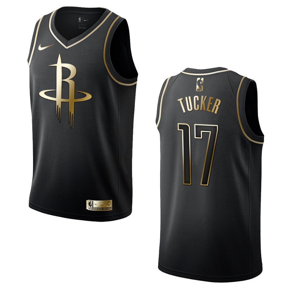 Men’s Houston Rockets #17 P.j. Tucker Golden Edition Basketball Jersey – Black