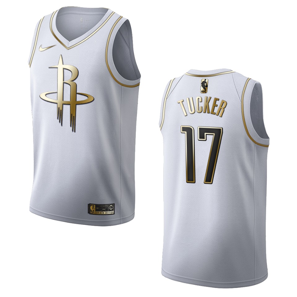 Men’s Houston Rockets #17 P.j. Tucker Golden Edition Basketball Jersey – White