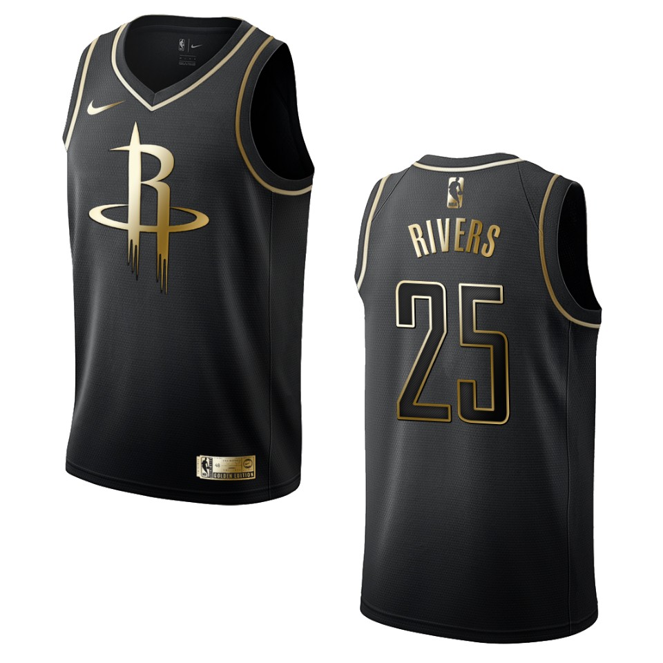 Men’s Houston Rockets #25 Austin Rivers Golden Edition Basketball Jersey – Black