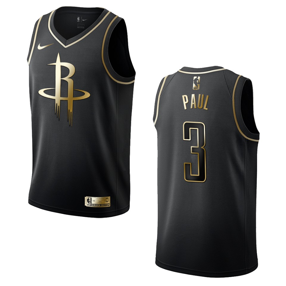Men's Houston Rockets #3 Chris Paul Golden Edition Basketball Jersey - Black