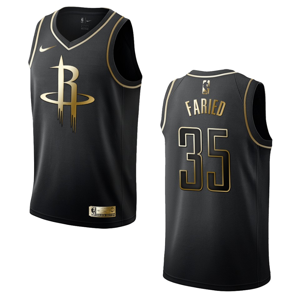 Men’s Houston Rockets #35 Kenneth Faried Golden Edition Basketball Jersey – Black