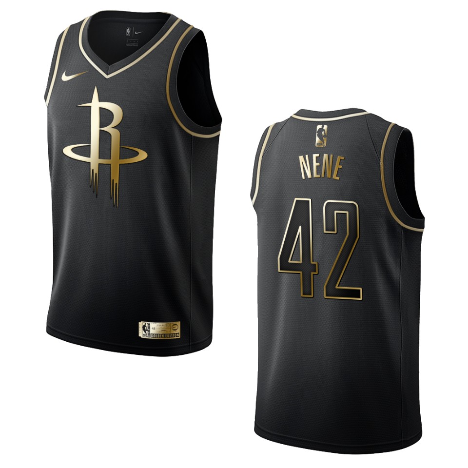 Men’s Houston Rockets #42 Nene Golden Edition Basketball Jersey – Black