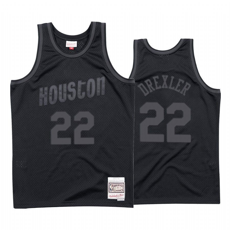 Men's Houston Rockets Clyde Drexler 22 Black Tonal Basketball Jersey - JS299 
