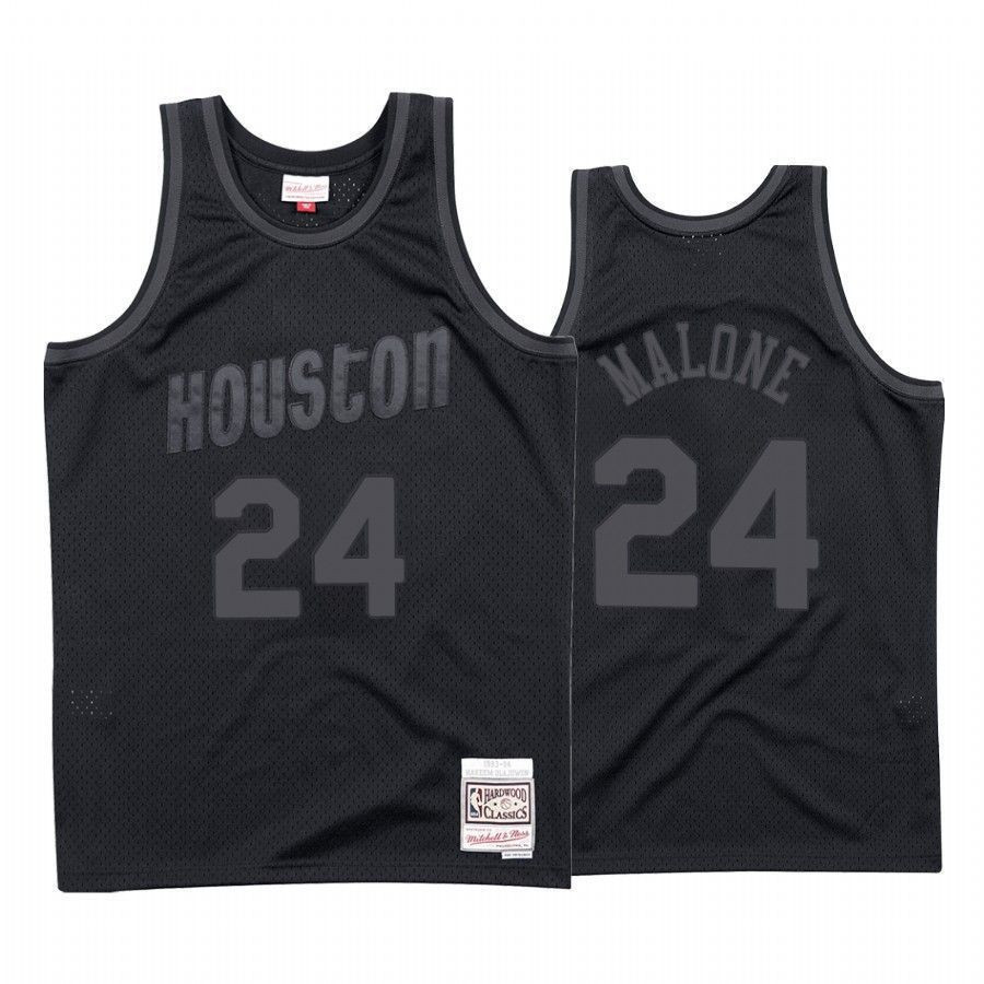 Men's Houston Rockets Moses Malone 24 Black Tonal Basketball Jersey - JS768 