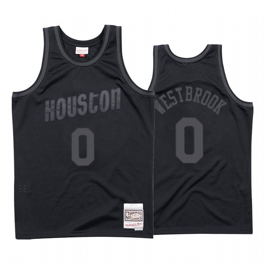 Men's Houston Rockets Russell Westbrook 0 Black Tonal Basketball Jersey - JS218 