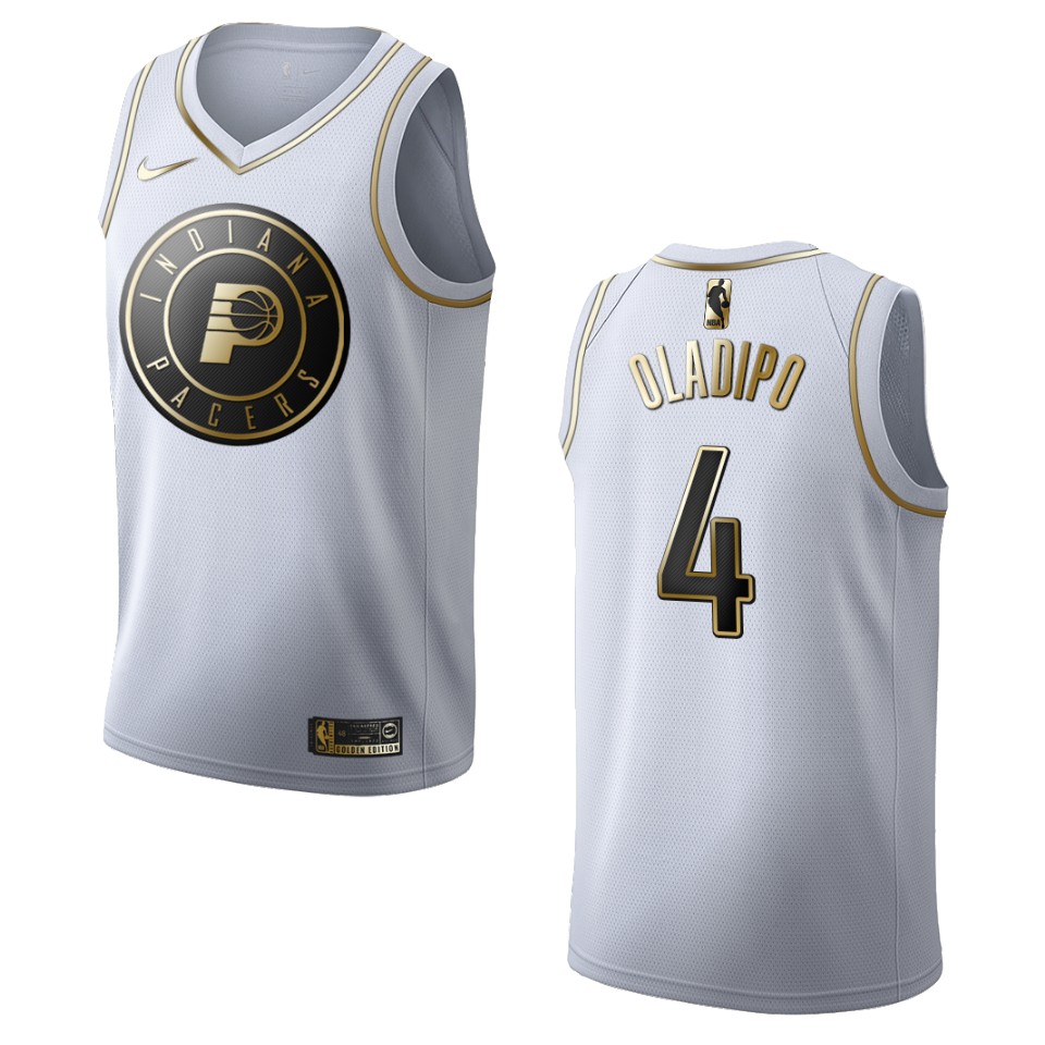 Men’s Indiana Pacers #4 Victor Oladipo Golden Edition Basketball Jersey – White