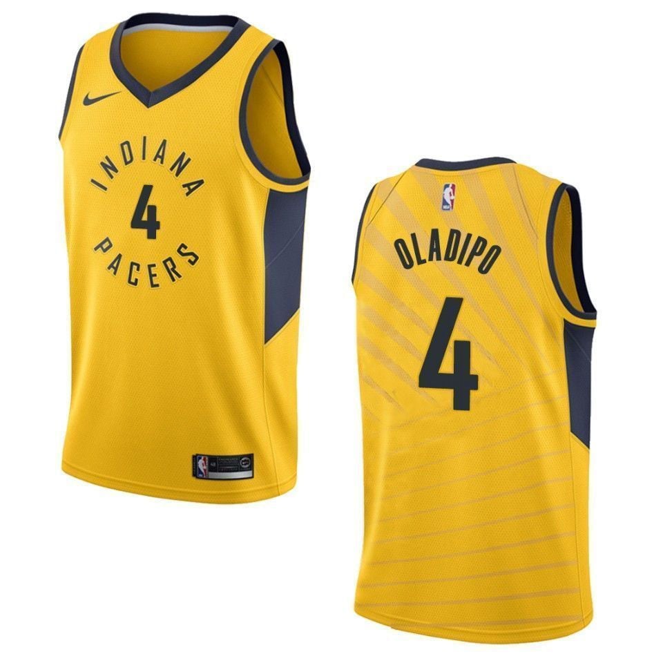 Men's Indiana Pacers 4 Victor Oladipo Statement Swingman Basketball Jersey - Gold - JS679 