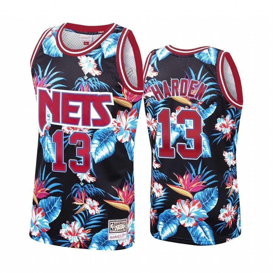 Men's James Harden 13 Brooklyn Nets Black Floral Fashion Basketball Jersey - JS978 