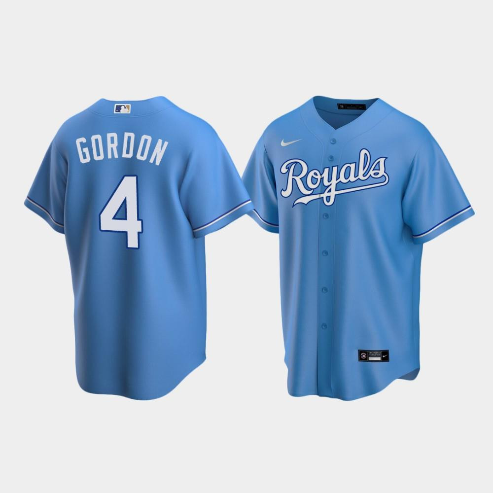 Men's Kansas City Royals 4 Alex Gordon Light Blue Alternate Baseball Jersey Baseball Jersey 