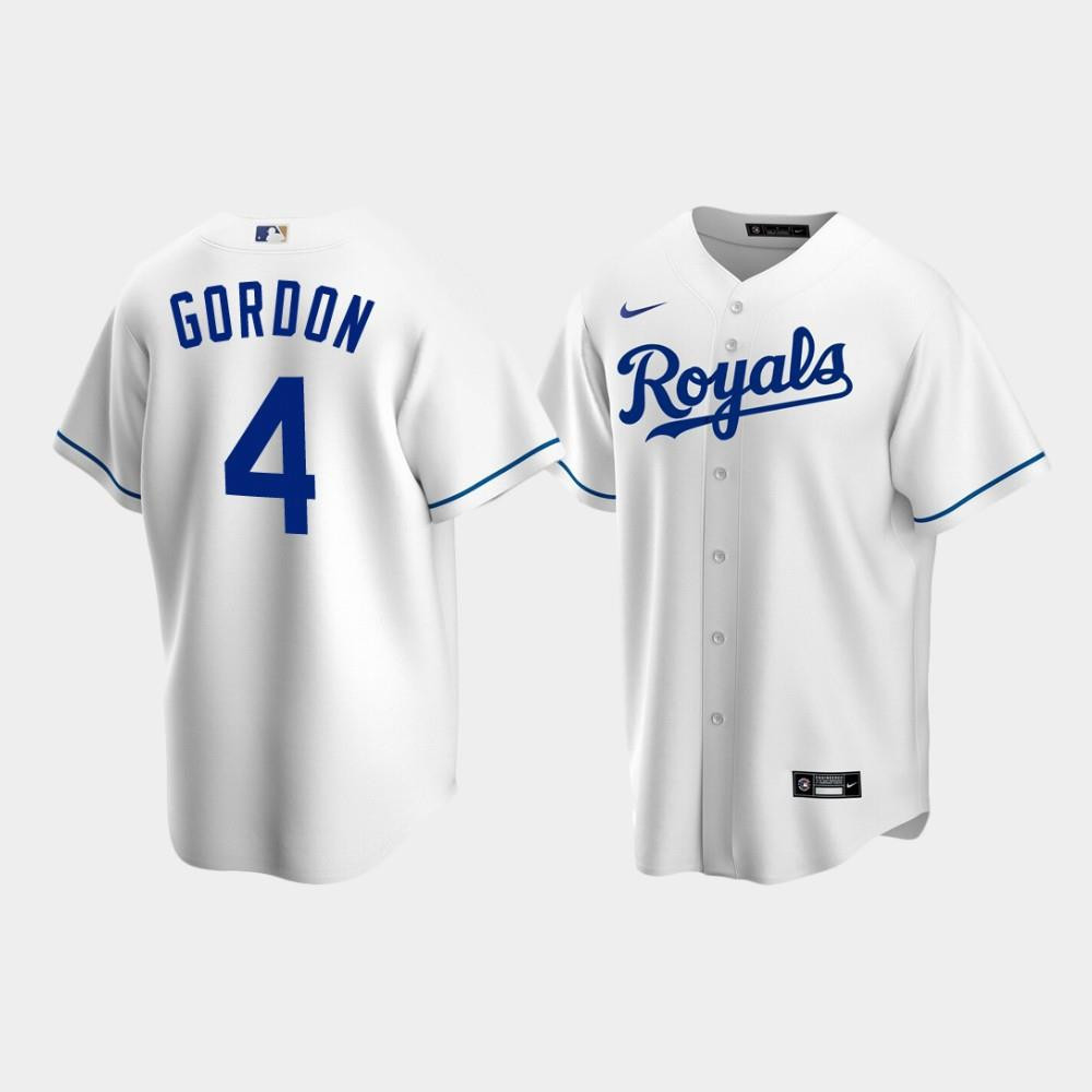 Men's Kansas City Royals 4 Alex Gordon White Home Baseball Jersey Baseball Jersey 