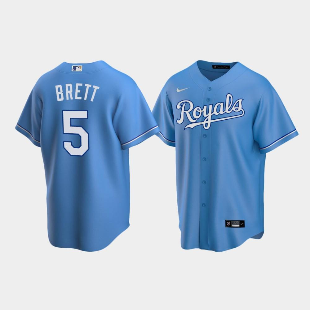 Men's Kansas City Royals 5 George Brett Light Blue Alternate Baseball Jersey Baseball Jersey 