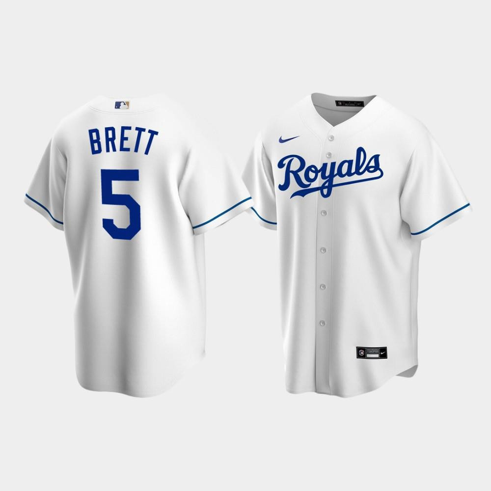 Men's Kansas City Royals 5 George Brett White Home Baseball Jersey Baseball Jersey 