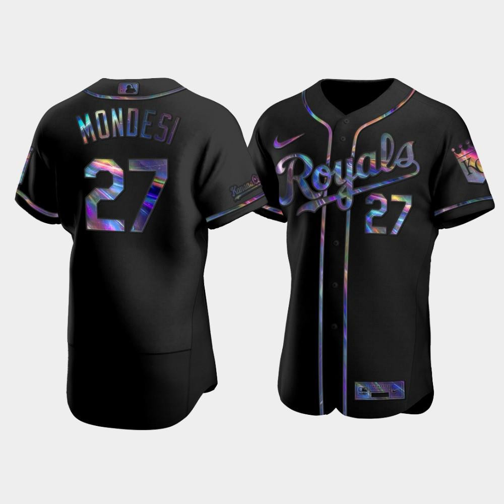 Men's Kansas City Royals Adalberto Mondesi 27 Black Golden Edition Holographic Baseball Jersey Baseball Jersey 