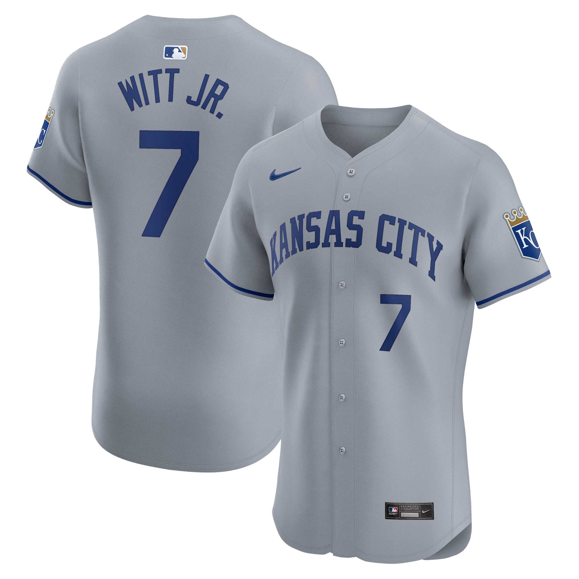 Men's Kansas City Royals Bobby Witt Jr. Gray Road Elite Player Baseball Jersey 