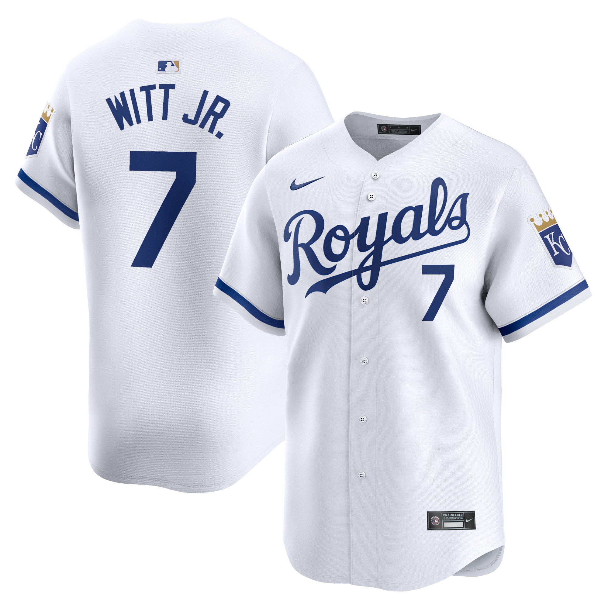 Men's Kansas City Royals Bobby Witt Jr. White Home Limited Player Baseball Jersey 