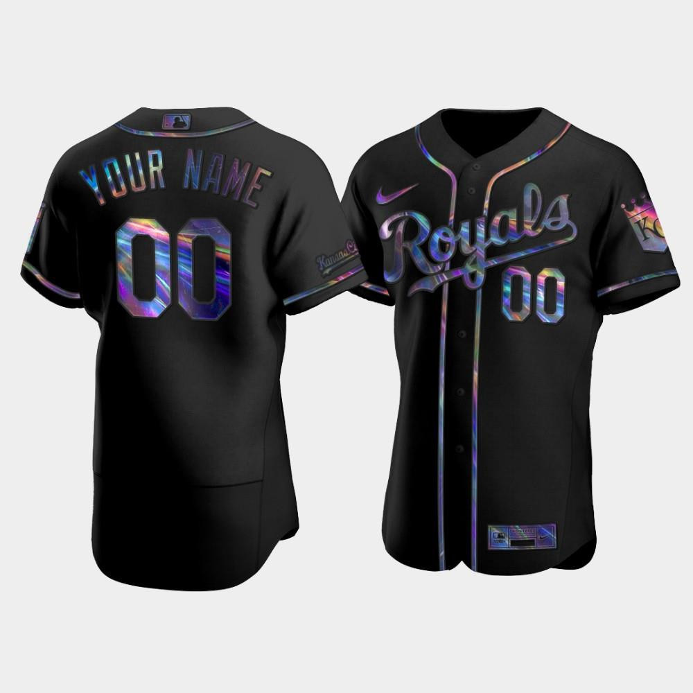 Men's Kansas City Royals Custom Black Golden Edition Holographic Baseball Jersey Baseball Jersey 