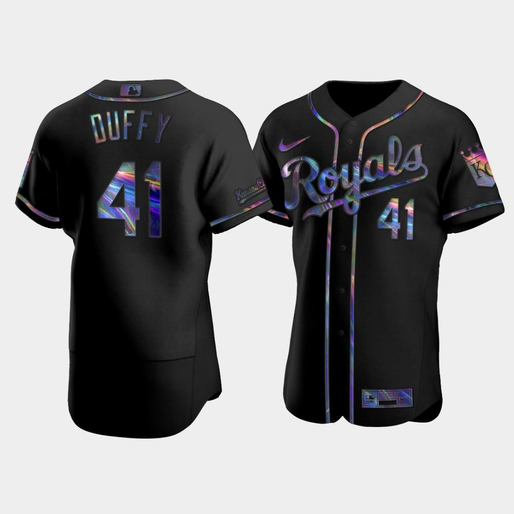 Men's Kansas City Royals Danny Duffy 41 Black Golden Edition Holographic Baseball Jersey Baseball Jersey 
